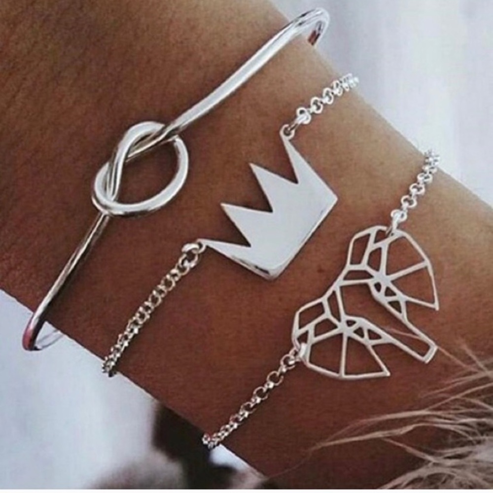 Silver elephant three piece bracelet set